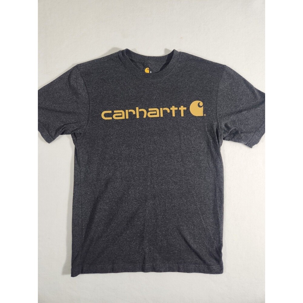 Carhartt Mens Gray T-Shirt Spellout Graphic Print Logo Size Small Original Fit